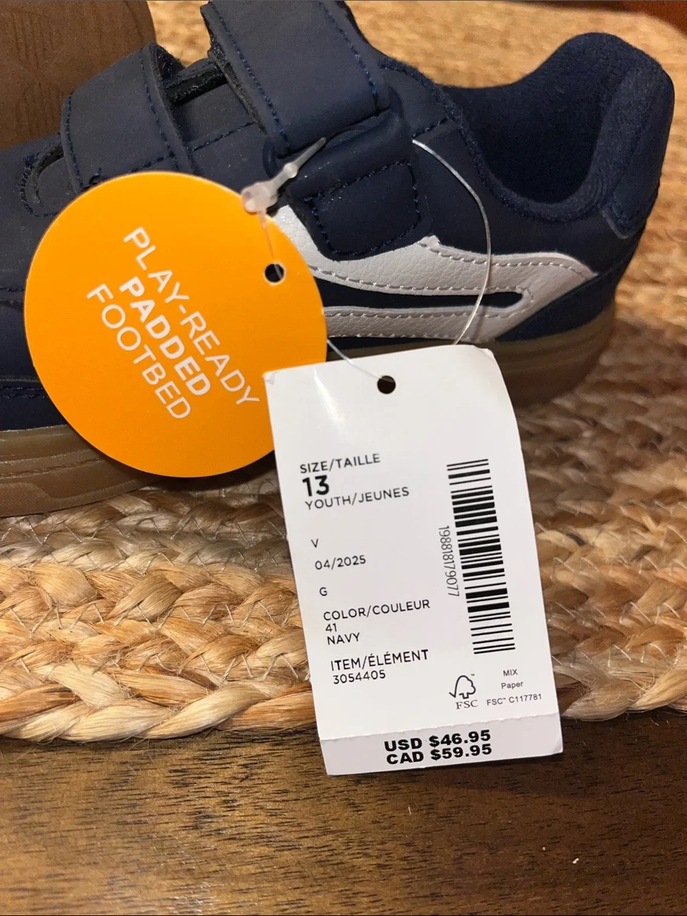 New Gymboree Navy and white Low-Top Sneakers with Double Velcro size 13